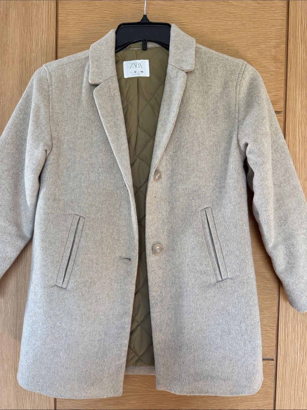 ZARA Light Beige Single-Breasted Wool-Blend Pea Coat